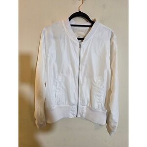 Hei Hei Anthropologie Ivory‎ White Bomber Jacket Zip Front Lightweight Womens L